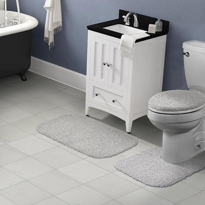 Garland Rug Jazz Nylon Washable 3 Piece Set (Lid, Contour, 21" x 34" Mat) Platinum Gray Bath Rugs Soft, Absorbent, and Stylish for Your Bathroom