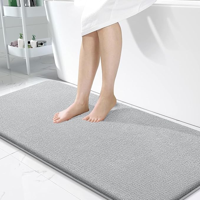 OLANLY Memory Foam Bathroom Runner Rugs 47x24, Long Bath Mats, Light Grey | Soft Quick Dry Bath Rugs, Non-Slip, Absorbent Machine Washable Mat for Bathroom Floor, Tub and Shower, Home Decor Accessories