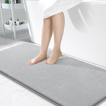 OLANLY Memory Foam Bathroom Runner Rugs 47x24, Long Bath Mats, Light Grey | Soft Quick Dry Bath Rugs, Non-Slip, Absorbent Machine Washable Mat for Bathroom Floor, Tub and Shower, Home Decor Accessories