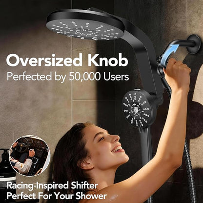 High Pressure Rain Showerhead Combo, 2026 Magnetic Shower Head Set with Detachable 8-Mode Handheld Shower Spray, Adjustable Angle Dual Showerhead with Built-in Magnetic Docking and Power Jets, ‎Black