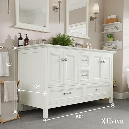 Eviva Britney 60 in. White Double Sink Bath Vanity with Carrara Quartz Top and Undermount Porcelain Sinks