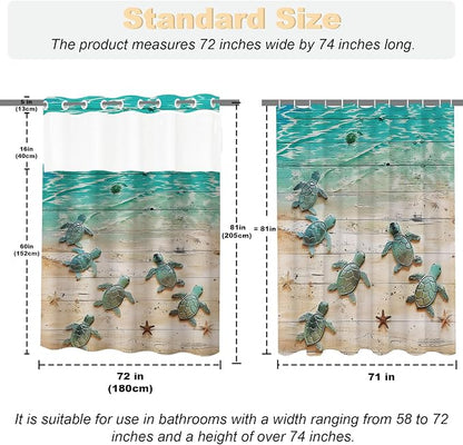 Nautical Green Beach Sea Turtle Theme No Hook Waffle Weave Shower Curtain with Snap in Liner Nautical Blue Bathroom Ocean Set 72 W x 81 H Inch Blue