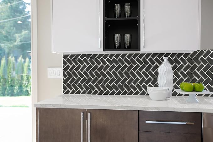 MSI Metallic Gray Bevel Herringbone Glass Tile for Kitchen Backsplash, Wall Tile for Bathroom, Accent Wall Tile, and Shower Wall Tile 13.86 in. x 11.08 in. Mesh-Mounted Mosaic Tile (10.6 sq. ft./case)