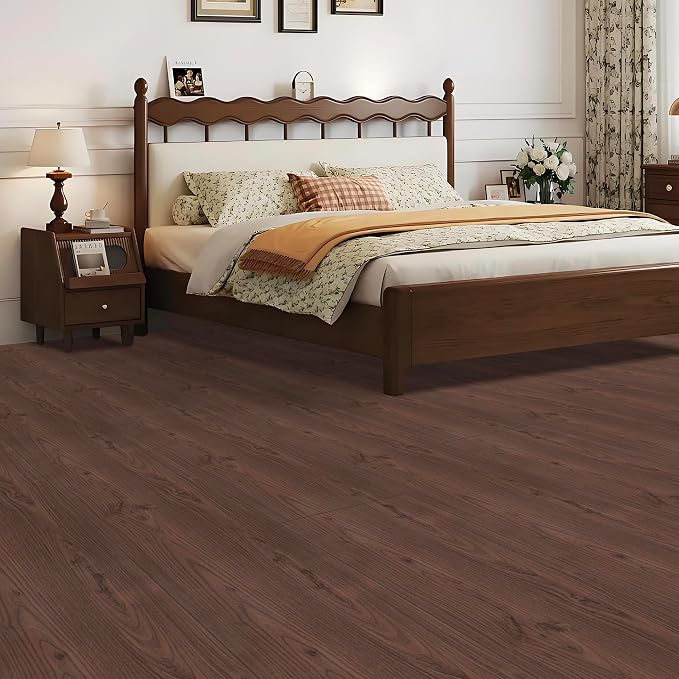 Peel and Stick Floor roll:12 * 118in Vinyl Flooring roll | waterproof,self-adhesive floor tile sticker for bathroom/kitchen/bedroom/livingroom/hallway(walnut brown)
