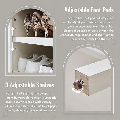 IFBUY 71" Tall Arched Bathroom Storage Cabinet, 8-Tier Modern Farmhouse Storage Cabinet with Adjustable Shelves, Wood Freestanding Cabinet for Bathroom, Living Room, Entryway, Hallway (Antique White)