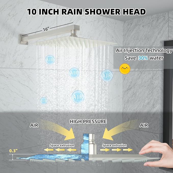 10 Inch Shower Faucet Set, Rainfall Shower System with Square Fixed Shower Head and High Pressure Handheld Shower Head, Spray Wall Mounted Rainfall Shower Fixtures, Brushed Nickel