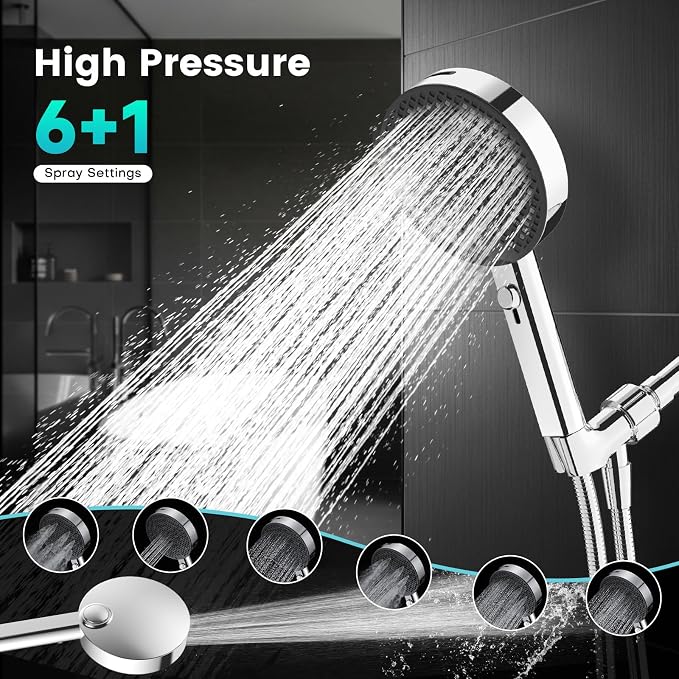 PWERAN Filtered Shower Head with Handheld, High Pressure 4 Spray Mode Showerhead with Filters, Water Softener Beads for Hard Water with ON/OFF Switch for Pets (Chromium Silver, 5 Inch Panel)