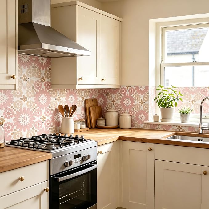 Peel and Stick Floor Tile, Waterproof 11.8x11.8 inches Self- Adhesive Vinyl Flooring for Kitchen, Bathroom, Laundry - Easy Install Removable Flooring for Renters (Pink)
