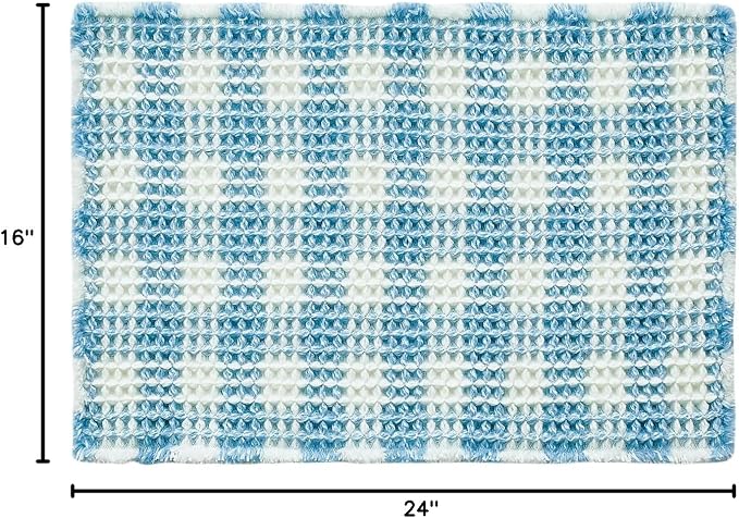 TYUU Waffle Bath Mat, Small Cute Bathroom Rug Non Slip, 24x16 Blue & White | Super Absorbent Quick Dry Bath Rug, Non-Slip Backing, Soft Waffle Washable Farmhouse Bathroom Mats, Tub, Shower & Home Decor