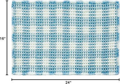 TYUU Waffle Bath Mat, Small Cute Bathroom Rug Non Slip, 24x16 Blue & White | Super Absorbent Quick Dry Bath Rug, Non-Slip Backing, Soft Waffle Washable Farmhouse Bathroom Mats, Tub, Shower & Home Decor