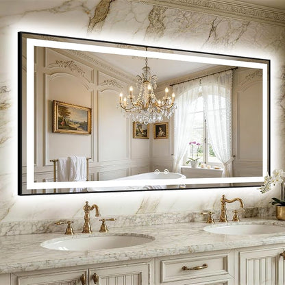 LED Bathroom Mirror with Lights, 30"x55" Black Framed Lighted Vanity Mirror | Anti-Fog, Dimmable 3 Color Temperature, Front & Backlit, Memory Function, Shatterproof Tempered Glass