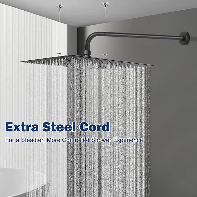 NearMoon Square Rain Shower Head With Extension Arm, Large Stainless Steel Rainfall Shower-Waterfall Full Body Coverage (16 Inch, Matte Black)
