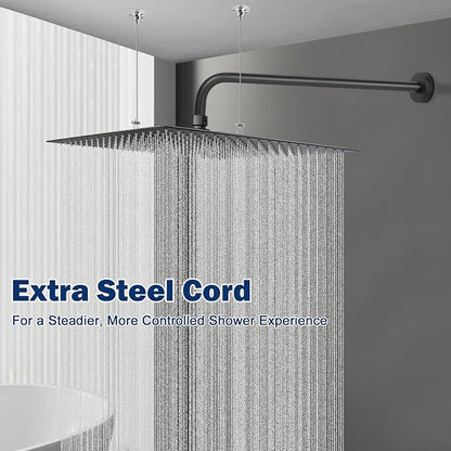 NearMoon Square Rain Shower Head With Extension Arm, Large Stainless Steel Rainfall Shower-Waterfall Full Body Coverage (16 Inch, Matte Black)