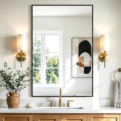 Rectangular Bathroom Mirror, 36"x24" Black Metal Framed Vanity Mirror | HD Shatterproof Wall Mirror, Horizontal or Vertical Hanging, Easy Installation for Bathroom, Bedroom, Living Room, Entryway