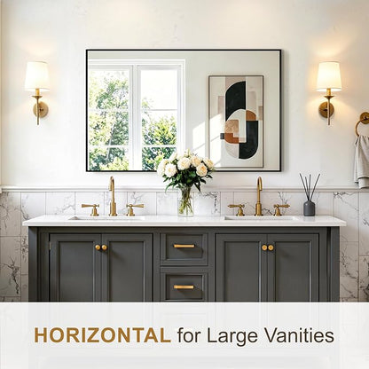 Rectangular Bathroom Mirror, 48"x30" Black Metal Framed Vanity Mirror | HD Shatterproof Wall Mirror, Horizontal or Vertical Hanging, Easy Installation for Bathroom, Bedroom, Living Room, Entryway