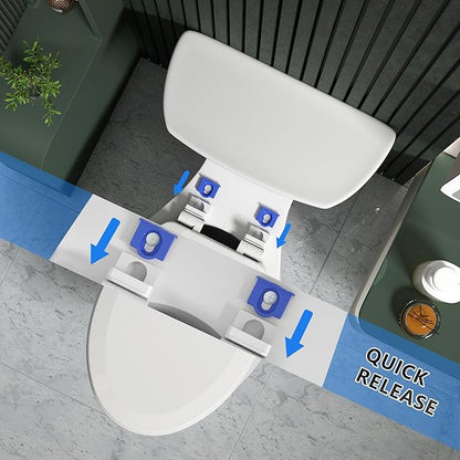 Elongated Toilet Seat Angol Shiold Quiet-Close Molded Wood Toilet Seat with Non-Slip Adjustable Hinges, Anti-Pinch Bumpers, Easy Install & Clean（White, Elongated 18.5''）