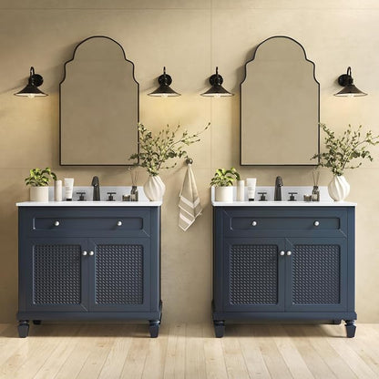 36 Inch Bathroom Vanity with Sink, Midnight Blue, 2 Pack | Solid Wood Bathroom Cabinet with Marble Countertop & Backsplash, Soft Closing 2 Doors & Drawer