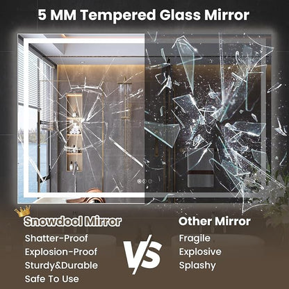 Snowdool 60 x 24 in LED Bathroom Mirror, Front and Backlit, Anti-Fog | Front and Backlit, 3 Color Temperatures, Anti-Fog, Tempered Glass