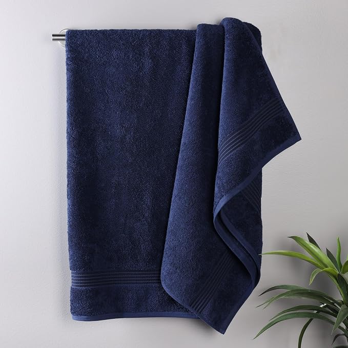 Superior Egyptian Cotton Bath Towel Set, Home Bathroom Towels, Master, Guest Bath, Decor Essentials, Quick Dry, Absorbent, Large Body Towels, Spa, Hotel, Resort, Adult, Kids, Set of 2, Navy Blue