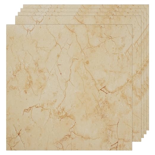 VallisCo 30-Piece Peel and Stick Floor Tiles, 12x12 Covers 30 Sq. Ft. Waterproof Vinyl Flooring, Renter-Friendly Self-Adhesive Floor Stickers for Kitchen, Bathroom, RV, Basement & Home DIY Beige