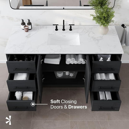 Graham 60 in. Blackwood Single Sink Bath Vanity with Arabescato Engineered Stone Top and Undermount Porcelain Sink