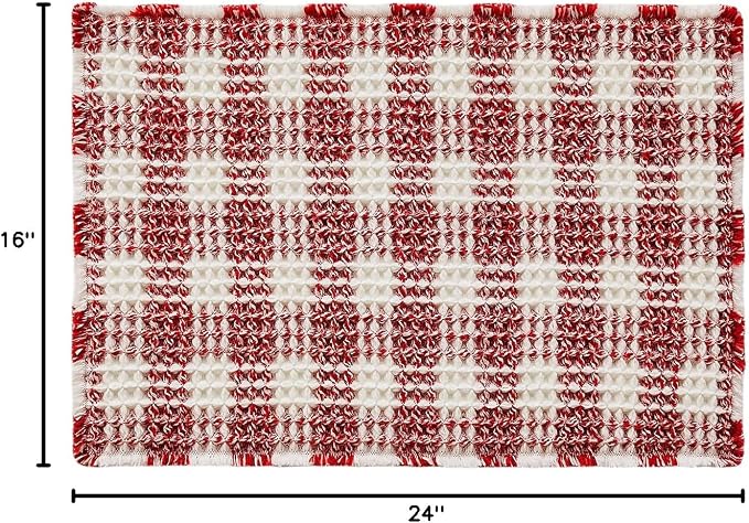 TYUU Small Christmas Bathroom Rug, Cute Waffle Bath Mat, 24x16 Red & White | Super Absorbent Quick Dry Bath Rug, Non-Slip Backing, Soft Waffle Washable Farmhouse Bathroom Mats, Tub, Shower & Home Decor