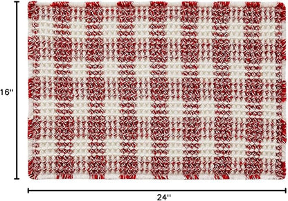 TYUU Small Christmas Bathroom Rug, Cute Waffle Bath Mat, 24x16 Red & White | Super Absorbent Quick Dry Bath Rug, Non-Slip Backing, Soft Waffle Washable Farmhouse Bathroom Mats, Tub, Shower & Home Decor