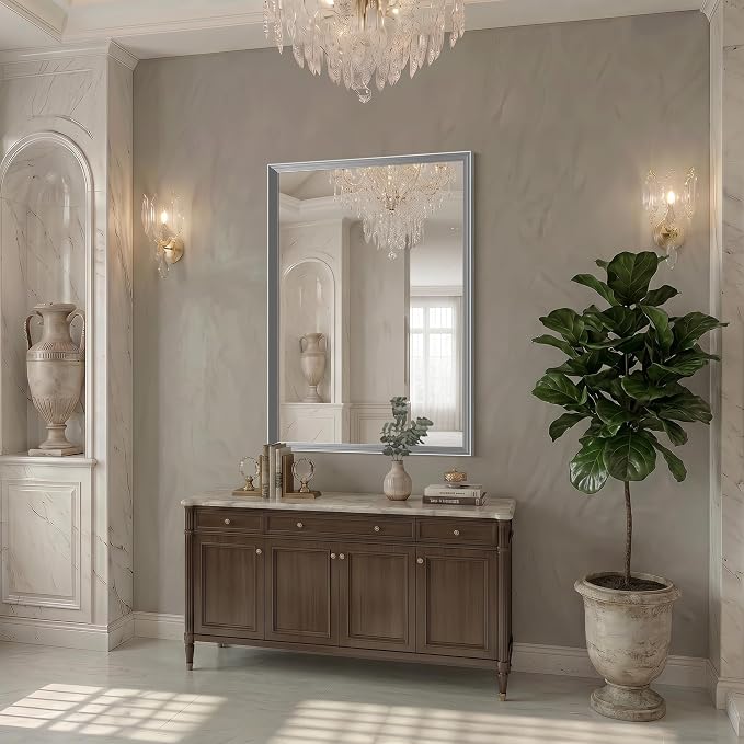 DESBING 30"x42" Silver Bathroom Mirrors for Over Sink | Tempered Glass, Metal Frame, Rectangle Vanity Wall Mirror for Bathroom, Living Room, Bedroom, Horizontally or Vertically