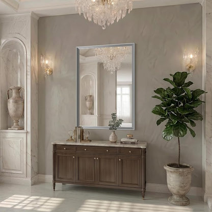 DESBING 30"x42" Silver Bathroom Mirrors for Over Sink | Tempered Glass, Metal Frame, Rectangle Vanity Wall Mirror for Bathroom, Living Room, Bedroom, Horizontally or Vertically
