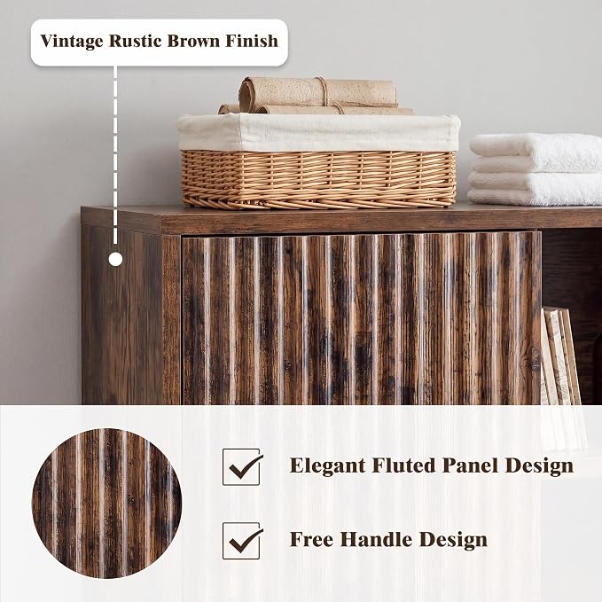 Farmhouse Bathroom Wall Cabinet Wooden Fluted Medicine Cabinet Rustic Brown | FerniTry Over Toilet Storage Cabinet with Adjustable Shelf, Wood Wall Mounted Storage Cabinet Organizer