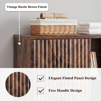 Farmhouse Bathroom Wall Cabinet Wooden Fluted Medicine Cabinet Rustic Brown | FerniTry Over Toilet Storage Cabinet with Adjustable Shelf, Wood Wall Mounted Storage Cabinet Organizer