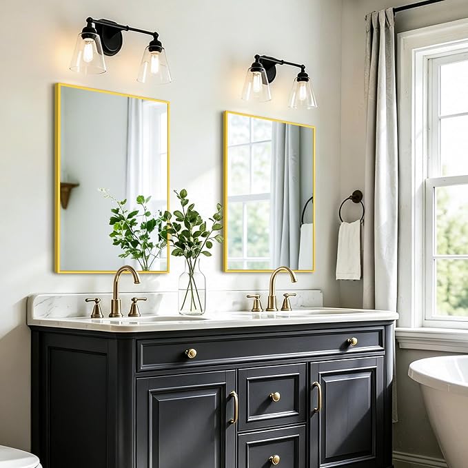 Bathroom Vanity Mirror for Over Sink, 30x20 Inch Matte Gold Mirror | Shatterproof Tempered Glass, Anti-Rust Metal Frame, Rectangle Wall Mirrors for Bedroom, Living Room & Entryway