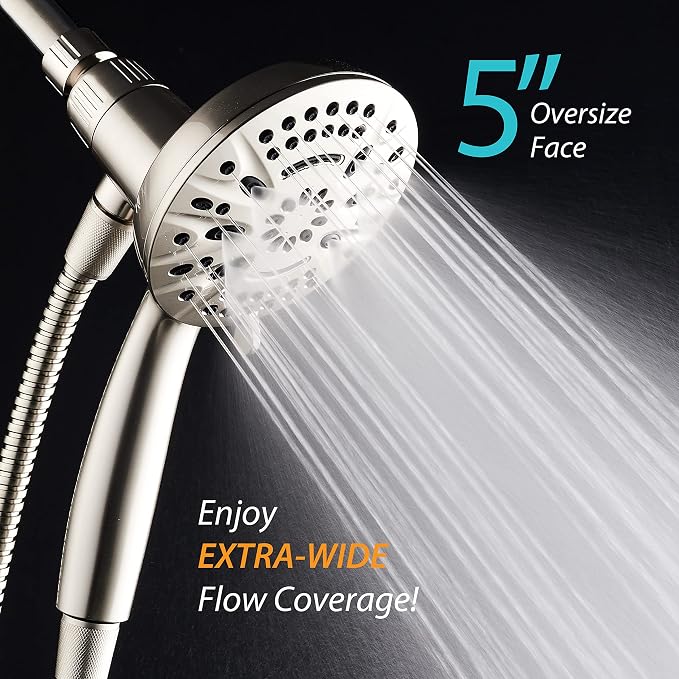 AquaDance New Magnetic Docking 8-setting High Pressure Handheld Shower Head | Space-age Magnetic Guidance Bracket System, Giant 5-inch Face, Extra-long 72-inch Stainless Steel Hose - Nickel