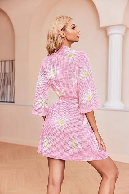 Ekouaer Robes for Women Waffle Knit Bathrobe Soft Lightweight Knee Length Loungewear S-XXL