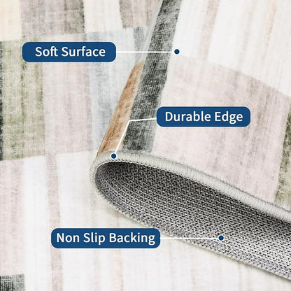 Large Area Rug 10x13 Area Rug for Living Room Washable Rug Modern Geometric Rug Non Slip Bedroom Rugs Low Pile Soft Stain Resistant Carpet for Dining Room Nursery 10'x13' Khaki&Grey
