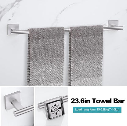 Brushed Nickel Bathroom Hardware Accessories Towel Bar Set, 10 Pieces Bathroom Towel Bar Holder Set, 23.6 Inch Stainless Steel Toilet Paper Holder Towel Racks for Bathroom Wall Mounted