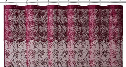 TUDECO Dark Red Lace Shower Curtain with Attached Valance, 72W x 84L Inch | Burgundy Bathroom Curtain, Maroon Floral, Semi-Sheer, Scalloped Edges, Gentle Privacy, Reinforced Holes, Machine Washable
