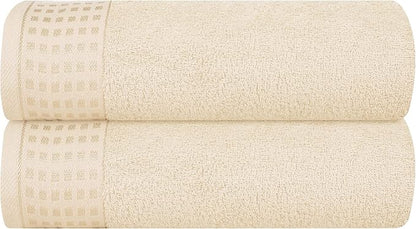 GLAMBURG 100% Cotton 2 Pack Oversized Bath Towel Set 28x55 Inches, Ultra Soft Highly Absorbant Compact Quickdry & Lightweight Large Bath Towels, Ideal for Gym Travel Camp Pool - Ivory