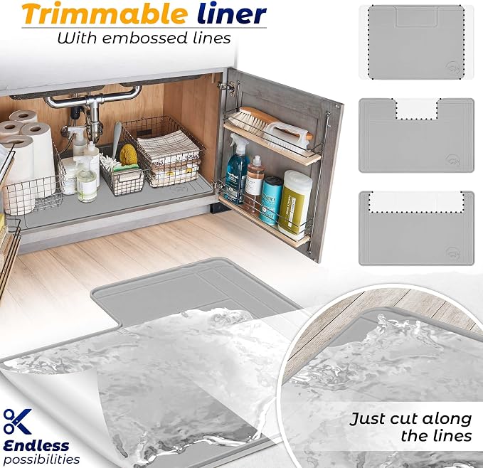 Heavy-Duty Under Sink Mat – Waterproof Silicone Cabinet Liner for Kitchen & Bathroom | Protects from Leaks, Spills | Trimmable, Easy to Clean, Ideal for Homeowners | 28" x 19" or Smaller