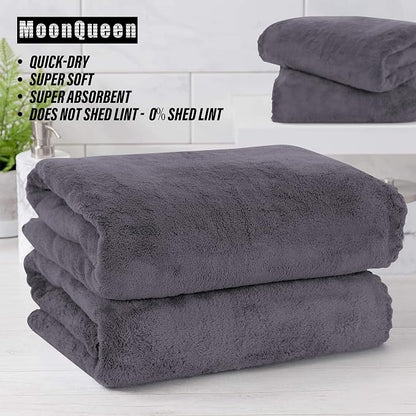 MOONQUEEN 6 Pack Premium Bath Towel Set - Quick Drying - Microfiber Coral Velvet Highly Absorbent Towels - Multipurpose Use as Bath Fitness, Bathroom, Shower, Sports, Yoga Towel (Dark Grey)