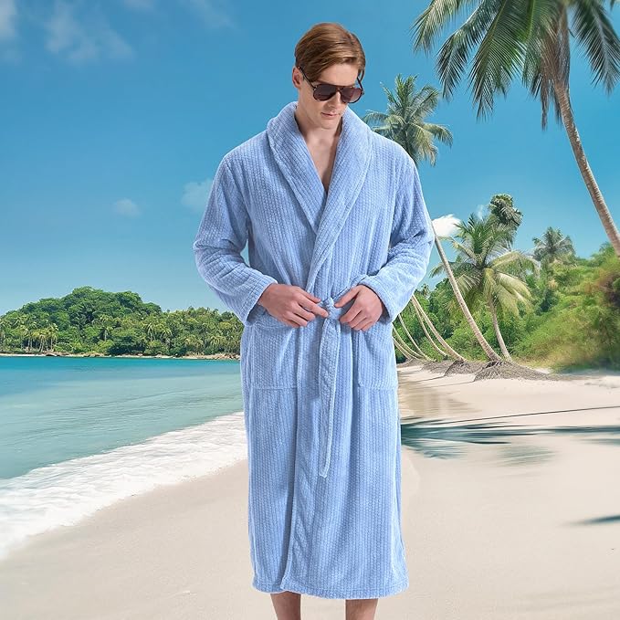 Men's Shawl Collar Bathrobe, Soft Long Towel Robe for Men - Super Absorbent Quick Dry yet Warm