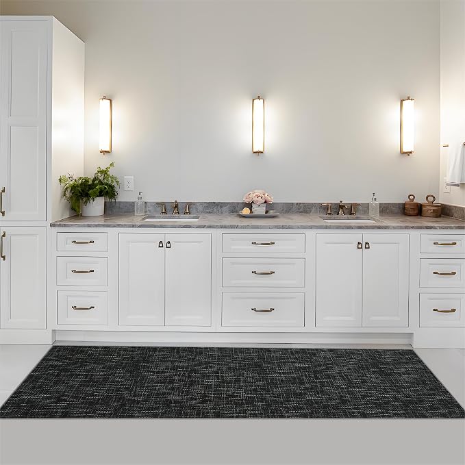 Garvee Textured Solid Color Washable Rugs 2x6 Kitchen Runner Rug, Black | Modern Non Slip Backing Non Shedding Low Pile Stain Resistant Neutral Rug for Entryway Bedroom Bathroom Hallway