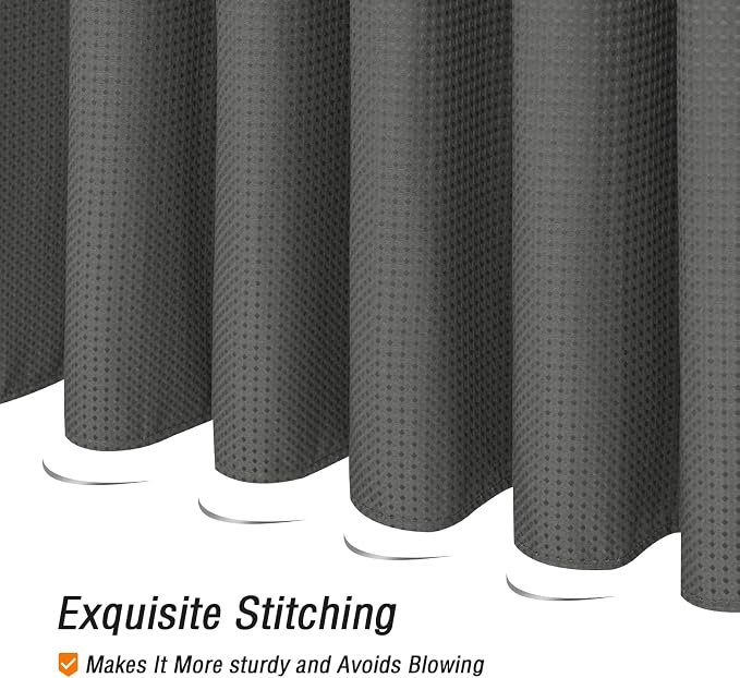 Extra Long Charcoal Grey Fabric Shower Curtain, 72 x 84 | Tall Cloth-Textured Shower Curtain for Bathroom, Water Repellent, Machine Washable