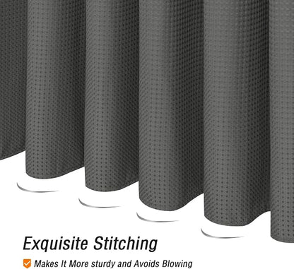 Long Charcoal Grey Fabric Shower Curtain, 72 x 78 | Tall Cloth-Textured Shower Curtain for Bathroom, Water Repellent, Machine Washable