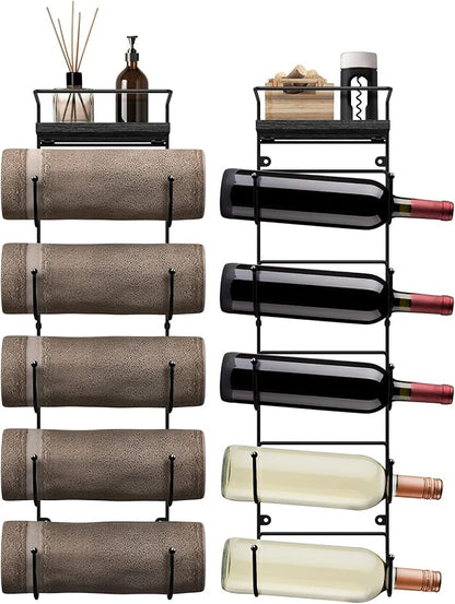 Sorbus Bathroom Towel Holder - 5 Tier Metal Towel Rack with Wood Shelf for Rolled Bath Towels, Washcloths, Linens, Hand Towels, Soaps & Accessories - Wall Mounted Towel Rack for Bathroom Towel Storage