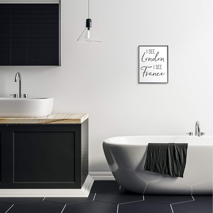 Stupell Industries 'I See London and France Saying Bathroom Humor ', Framed Giclee Art, Black, 11 x 14 Inches, Easy to Hang and Sturdy, Made in USA, by Lettered and Lined