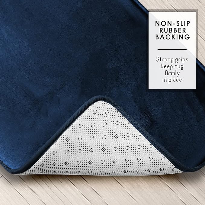 Clara Clark 2 Piece Bathroom Rugs, Velvet Memory Foam Bath Mat Set, Non-Slip Bath Rugs, Machine Wash, Dries Quickly, Ultra Soft Plush Bath Mats for Bathroom, 20 x 32 + Contour, Blue