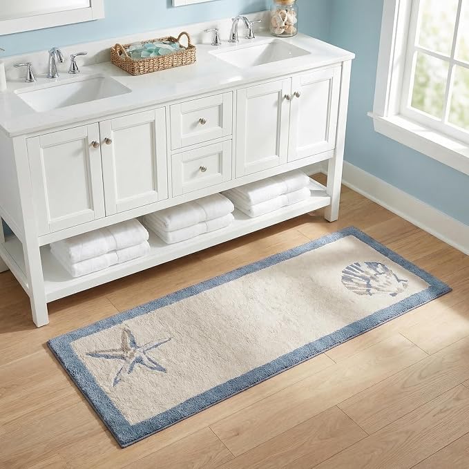 Madison Park Bayside Tufted Bath Rug Cotton Non-Slip, 24 x 60, Blue