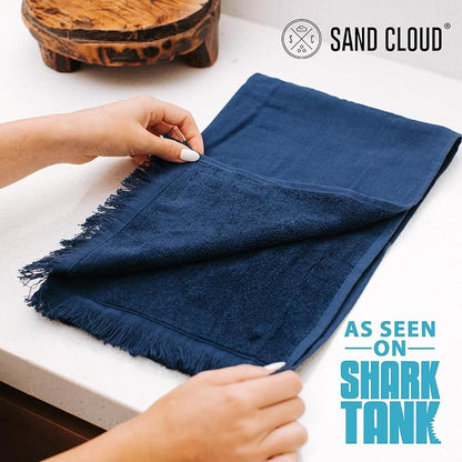 Sand Cloud Turkish Premium Bath Towels for Bathroom - Large, Set of 4 | 100% Certified Organic Turkish Cotton Yarn - Lightweight, Soft & Absorbent - Dry Faster & Cleaner - Terra Navy
