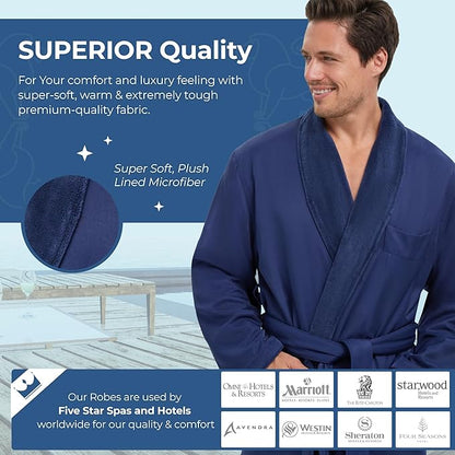 MONARCH Unisex Plush Lined Microfiber Bath Robe - Soft Shell with Polyester Lining, Resort-Grade Hotel & Spa Robe with Pocket